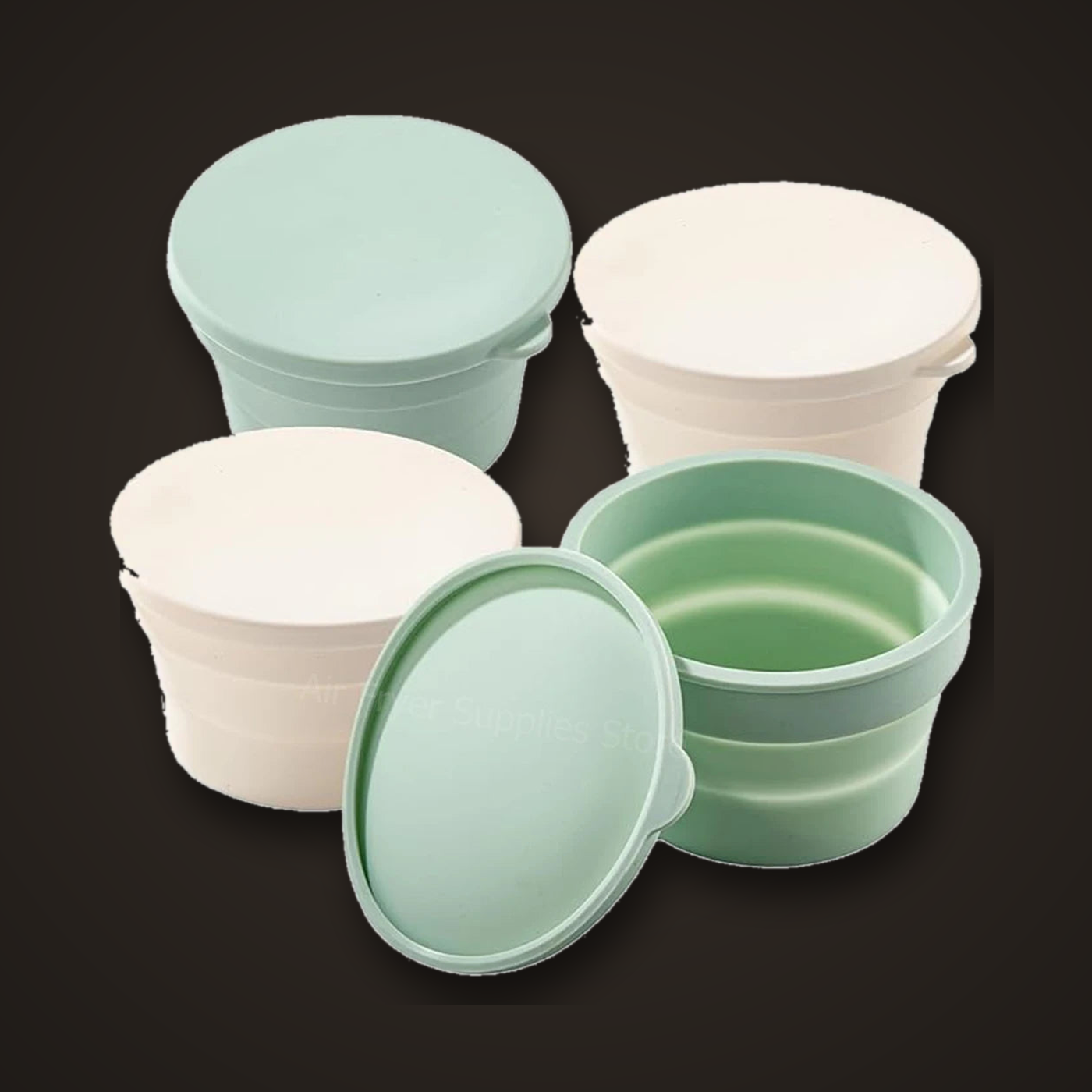Stackable silicone dough proofing boxes in cream and sage